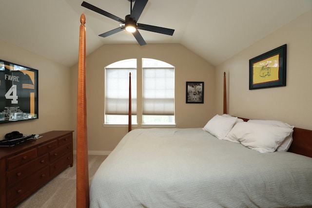 6 Lovenote Ct, The Woodlands, TX 77382 - bedroom featuring light carpet, lofted ceiling, ceiling fan, and baseboards