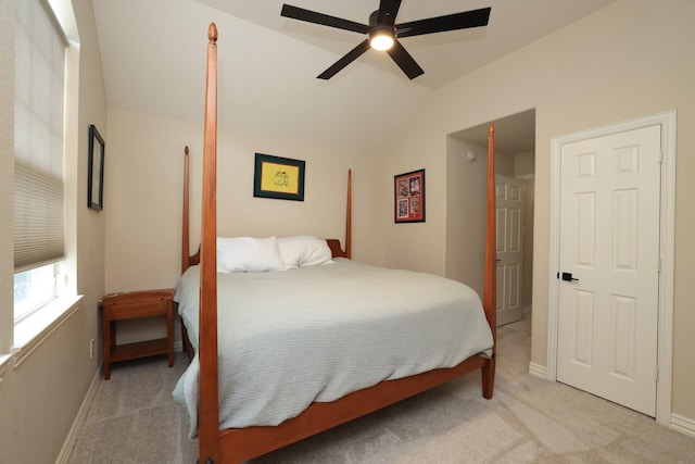 6 Lovenote Ct, The Woodlands, TX 77382 - bedroom featuring lofted ceiling, carpet flooring, a ceiling fan, and baseboards