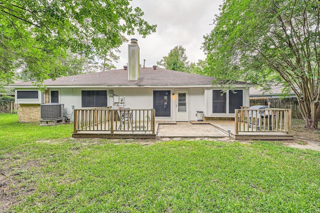 3106 Village Springs Ct, Houston, TX 77339 - rear view of property with a deck, a chimney, and cooling unit