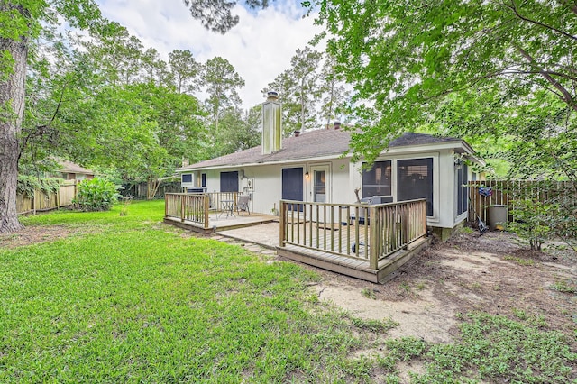 3106 Village Springs Ct, Houston, TX 77339 - back of property featuring a chimney and a wooden deck