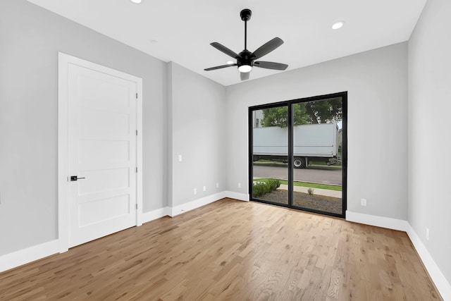 1505 Stuart St, Houston, TX 77004 - spare room with wood finished floors, baseboards, recessed lighting, and a ceiling fan