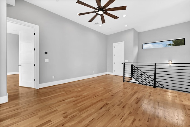 1505 Stuart St, Houston, TX 77004 - unfurnished room with a ceiling fan, light wood-type flooring, recessed lighting, and baseboards