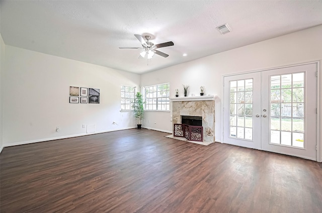 2130 Avenida La Quinta St, Houston, TX 77077 - unfurnished living room with a ceiling fan, dark wood-type flooring, french doors, and baseboards