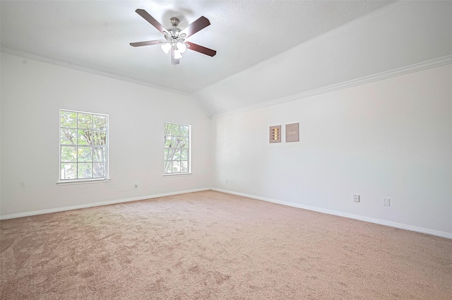 2130 Avenida La Quinta St, Houston, TX 77077 - carpeted empty room featuring ceiling fan, baseboards, crown molding, and lofted ceiling