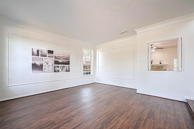 2130 Avenida La Quinta St, Houston, TX 77077 - spare room with ornamental molding, dark wood finished floors, baseboards, and a ceiling fan