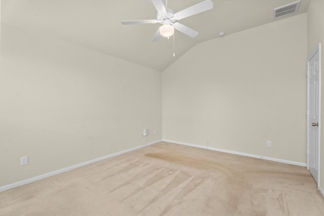 11410 Dahlia Dale Dr, Tomball, TX 77375 - spare room featuring a ceiling fan, light carpet, lofted ceiling, and baseboards