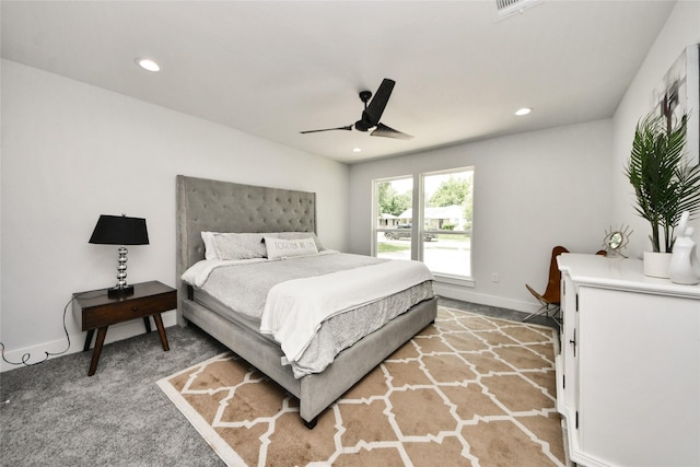 3630 Alsace St, Houston, TX 77021 - bedroom featuring recessed lighting, ceiling fan, light carpet, and baseboards