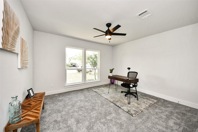 3630 Alsace St, Houston, TX 77021 - home office with carpet flooring, a ceiling fan, and baseboards