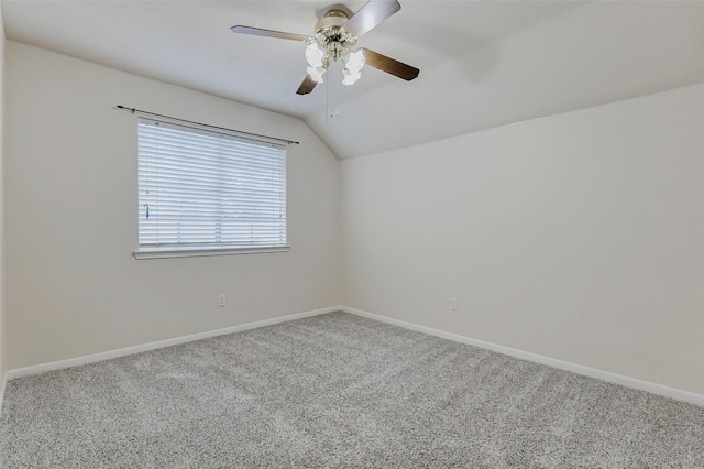 17935 Western Pass Ln, Houston, TX 77095 - spare room featuring carpet, ceiling fan, vaulted ceiling, and baseboards