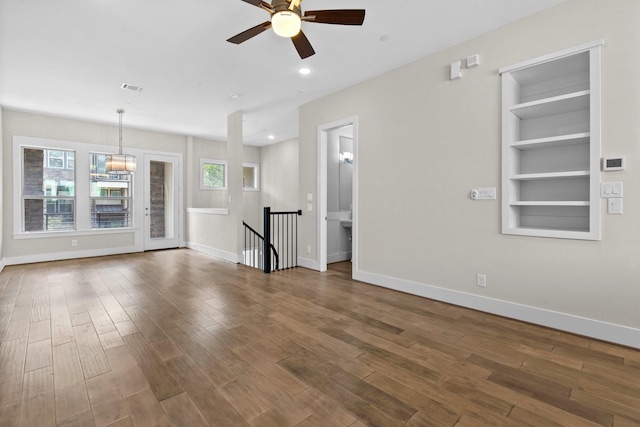 2653 Fountain Key Blvd, Houston, TX 77008 - empty room featuring ceiling fan, dark wood-type flooring, baseboards, and recessed lighting
