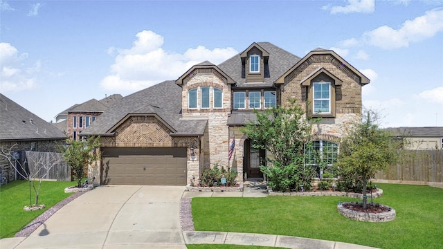 31602 Hummingbird Oak Dr, Hockley, TX 77447 - french provincial home with stone siding, driveway, brick siding, and roof with shingles
