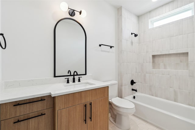 2949 Delafield St, Houston, TX 77023 - full bathroom with toilet, vanity, shower / bath combination, and tile patterned flooring