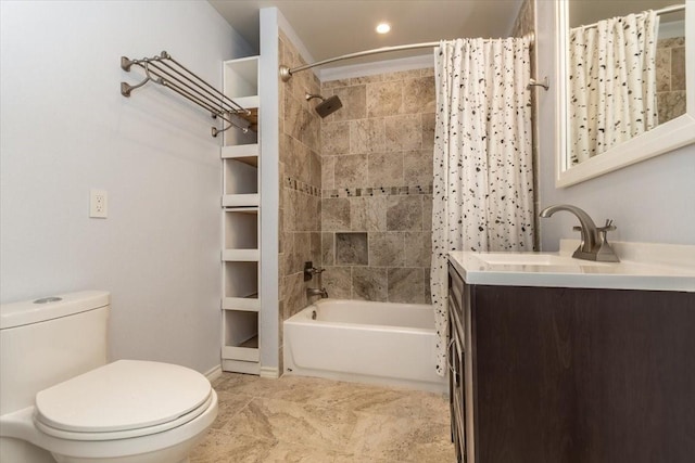 1328 Lakepark Dr, Lakehills, TX 78063 - full bath with shower / bath combo, vanity, toilet, baseboards, and recessed lighting