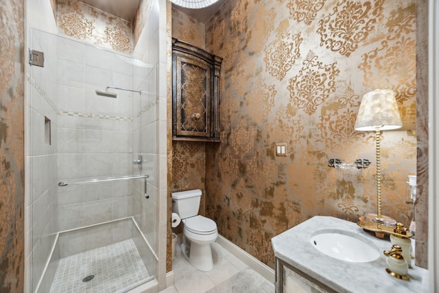 5659 Willers Way, Houston, TX 77056 - full bathroom with toilet, a shower stall, vanity, baseboards, and tile patterned flooring