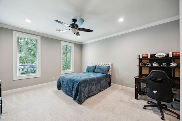5659 Willers Way, Houston, TX 77056 - bedroom with baseboards, ornamental molding, carpet, recessed lighting, and multiple windows
