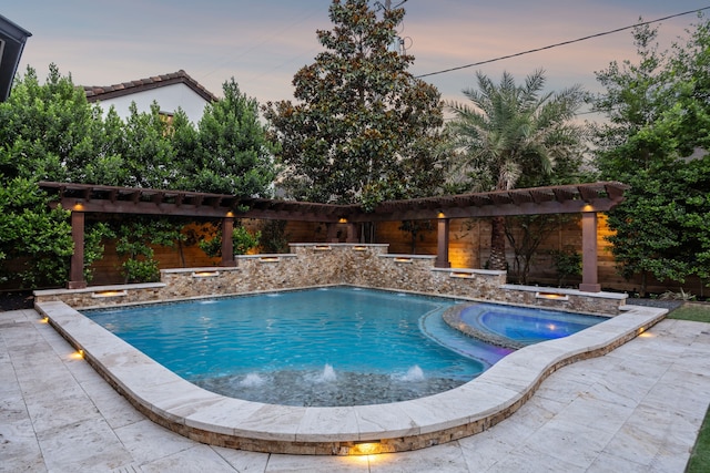 5659 Willers Way, Houston, TX 77056 - pool at dusk with an in-ground hot tub, an outdoor pool, and a patio