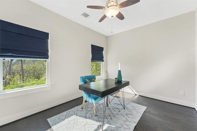 824 W 20th St, Houston, TX 77008 - office area with baseboards, a ceiling fan, and wood finished floors