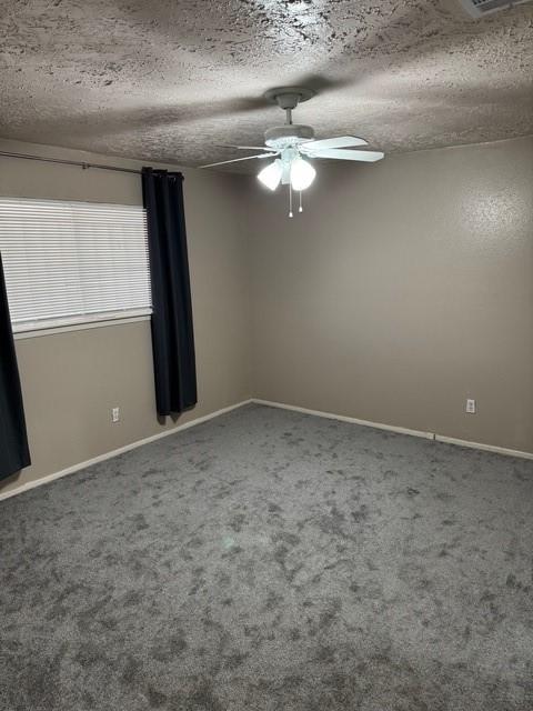 13023 High Star Dr, Houston, TX 77072 - empty room with a ceiling fan, carpet floors, baseboards, and a textured ceiling