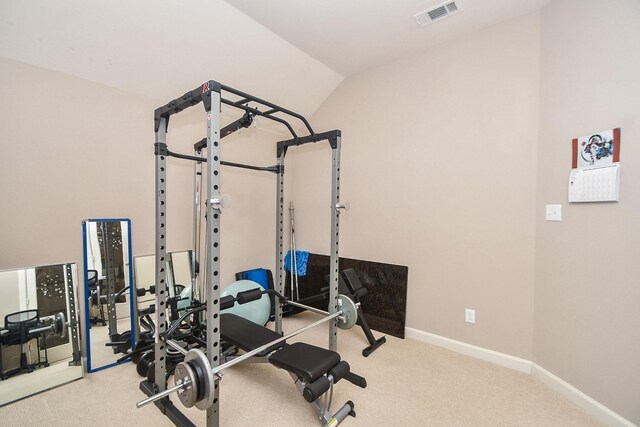 19527 Sundance Edge Ct, Richmond, TX 77407 - exercise room with carpet, baseboards, and lofted ceiling