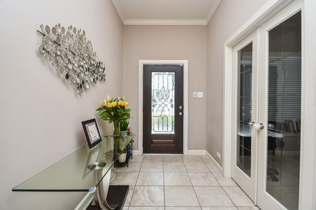 19527 Sundance Edge Ct, Richmond, TX 77407 - foyer entrance with french doors, ornamental molding, and baseboards