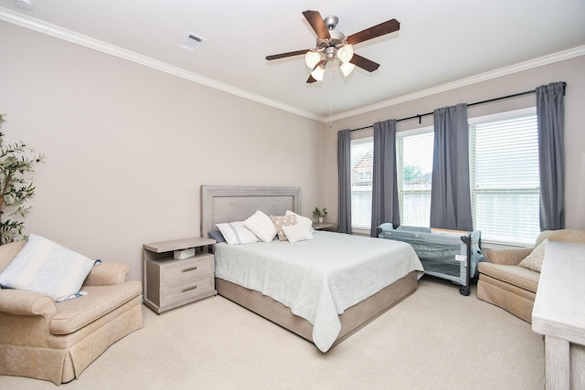 19527 Sundance Edge Ct, Richmond, TX 77407 - bedroom with crown molding, light carpet, and a ceiling fan
