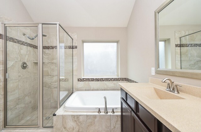 19527 Sundance Edge Ct, Richmond, TX 77407 - full bathroom featuring a bath, vanity, and a stall shower