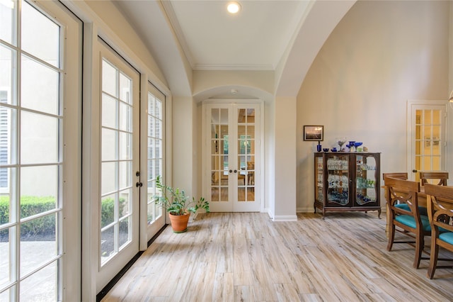 62 W Mirror Ridge Cir, The Woodlands, TX 77382 - office featuring french doors, light wood finished floors, plenty of natural light, and crown molding