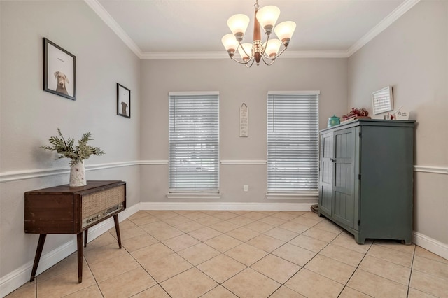 10010 Silverwood Way, Houston, TX 77070 - dining area featuring a chandelier, crown molding, baseboards, and light tile patterned floors
