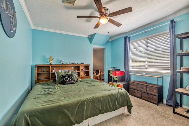 10010 Silverwood Way, Houston, TX 77070 - carpeted bedroom with crown molding, a ceiling fan, and baseboards