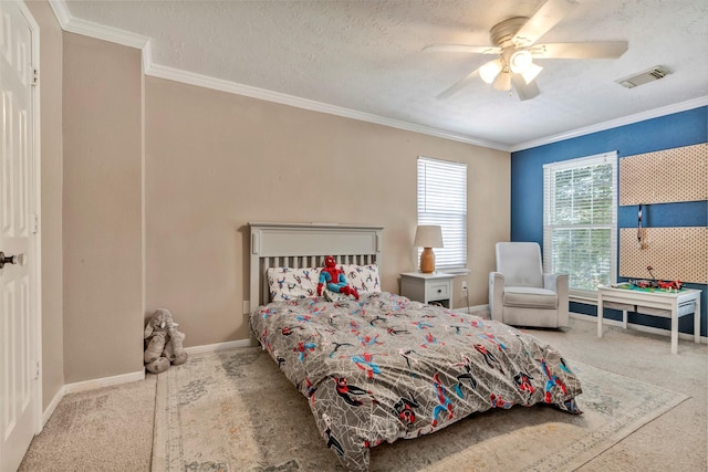 10010 Silverwood Way, Houston, TX 77070 - carpeted bedroom with ornamental molding, baseboards, and ceiling fan