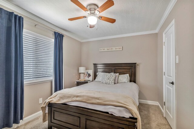 10010 Silverwood Way, Houston, TX 77070 - bedroom featuring light carpet, baseboards, crown molding, and ceiling fan