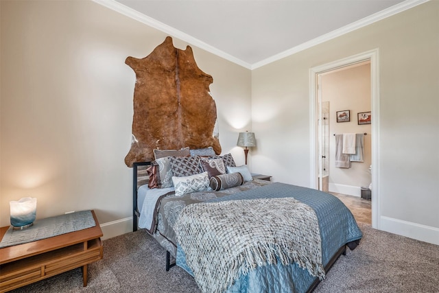 27309 S Lazy Meadow Way, Spring, TX 77386 - carpeted bedroom featuring crown molding, baseboards, and ensuite bath