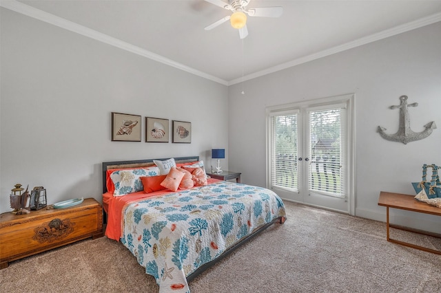 27309 S Lazy Meadow Way, Spring, TX 77386 - carpeted bedroom with crown molding, access to outside, ceiling fan, and baseboards