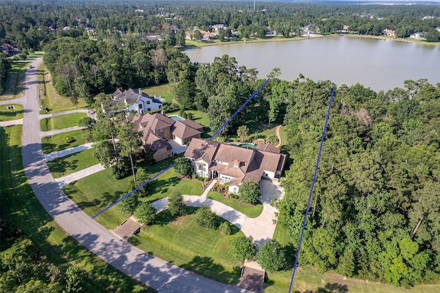 27309 S Lazy Meadow Way, Spring, TX 77386 - aerial view of property's location with property parcel outlined, a large body of water, and a heavily wooded area