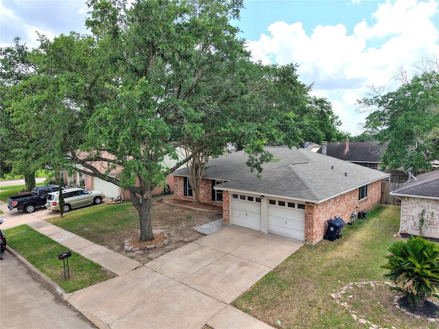 20074 Crazy Horse Circle Dr, Katy, TX 77449 - view of front of property featuring brick siding, a garage, a shingled roof, a front lawn, and concrete driveway