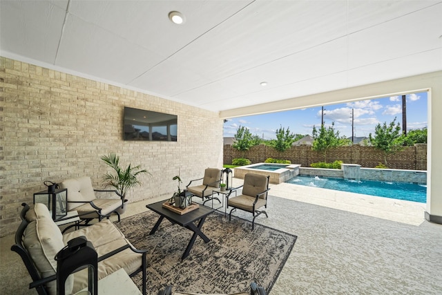 20511 Grazing Foal Ln, Tomball, TX 77377 - fenced backyard with a patio and a pool with connected hot tub