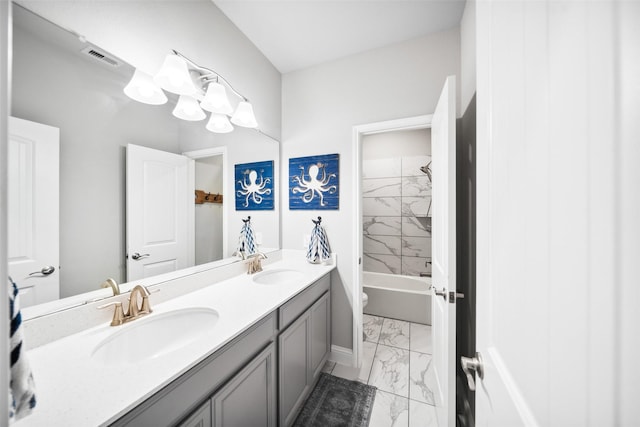 20511 Grazing Foal Ln, Tomball, TX 77377 - full bath featuring marble finish floors, double vanity, toilet, and washtub / shower combination