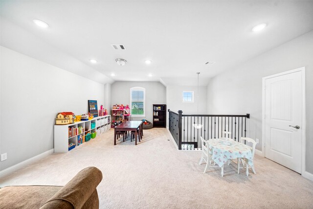 20511 Grazing Foal Ln, Tomball, TX 77377 - game room featuring carpet, baseboards, lofted ceiling, and recessed lighting