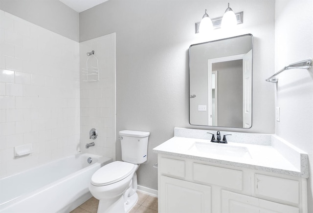 2604 Sunday House Ct, Pearland, TX 77584 - full bath featuring vanity, toilet, bathing tub / shower combination, baseboards, and tile patterned flooring