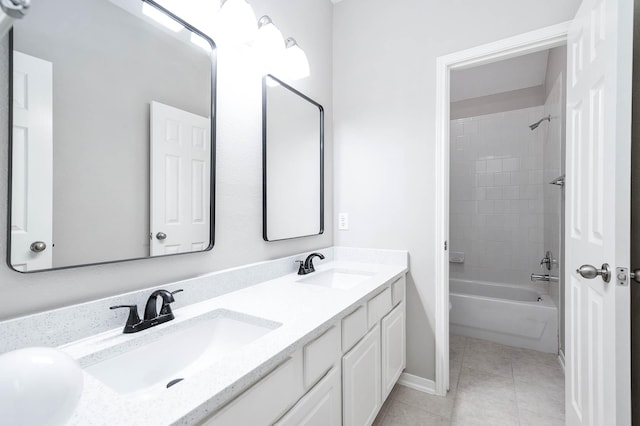 2604 Sunday House Ct, Pearland, TX 77584 - full bathroom featuring double vanity, tile patterned flooring, shower / tub combination, and baseboards
