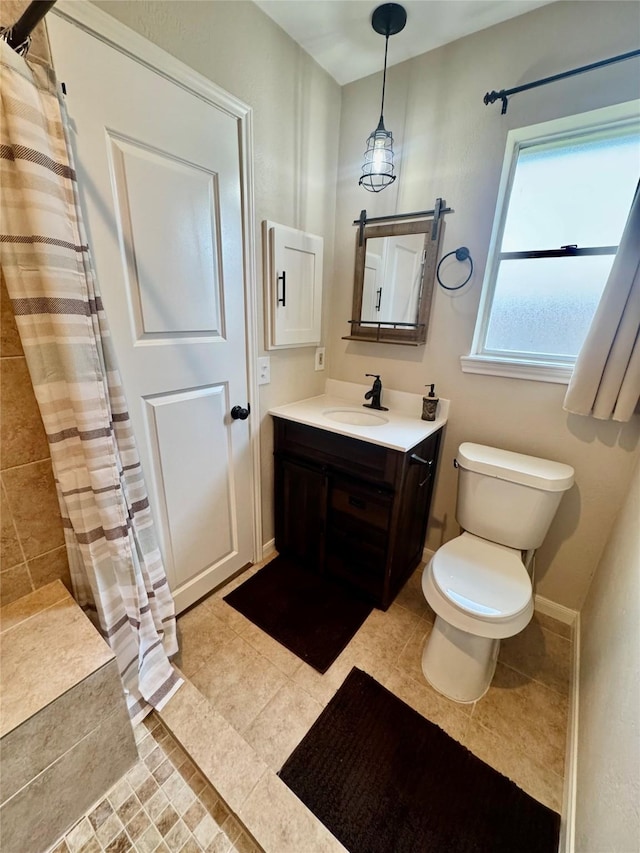 3611 Acorn Way Ln, Spring, TX 77389 - full bath with toilet, vanity, tiled shower, and tile patterned flooring