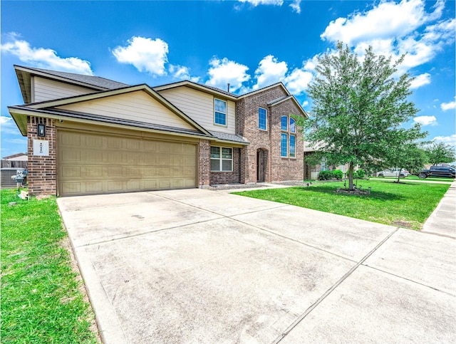 18110 Tenasserim Pine Trce, Richmond, TX 77407 - traditional home with brick siding, concrete driveway, a front yard, and an attached garage