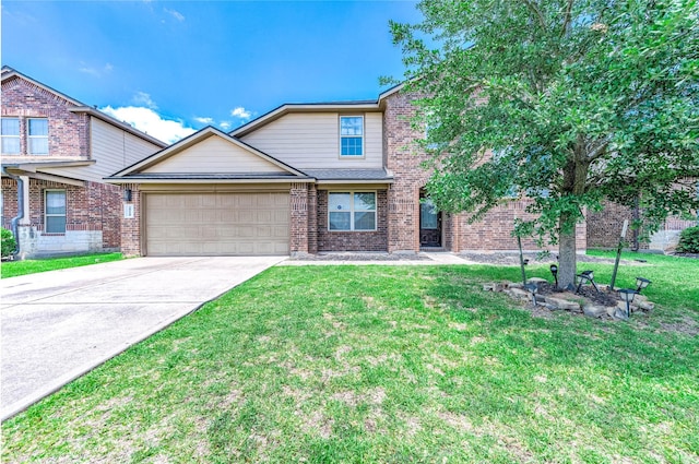 18110 Tenasserim Pine Trce, Richmond, TX 77407 - traditional-style house with an attached garage, concrete driveway, brick siding, and a front yard
