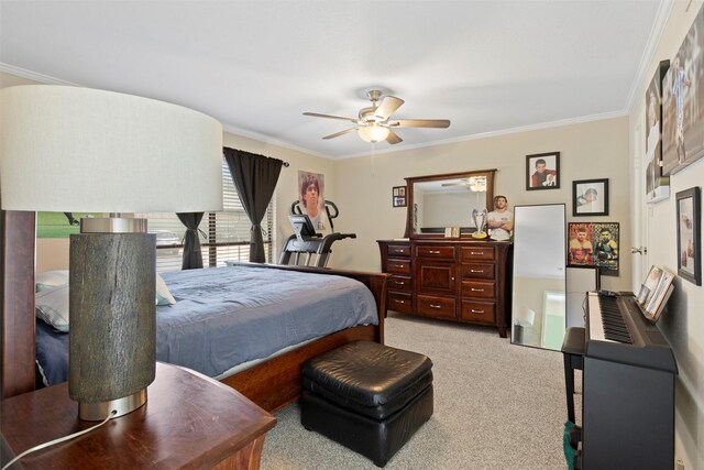 14777 Wunderlich Dr Unit 2013, Houston, TX 77069 - bedroom with light colored carpet, crown molding, and ceiling fan