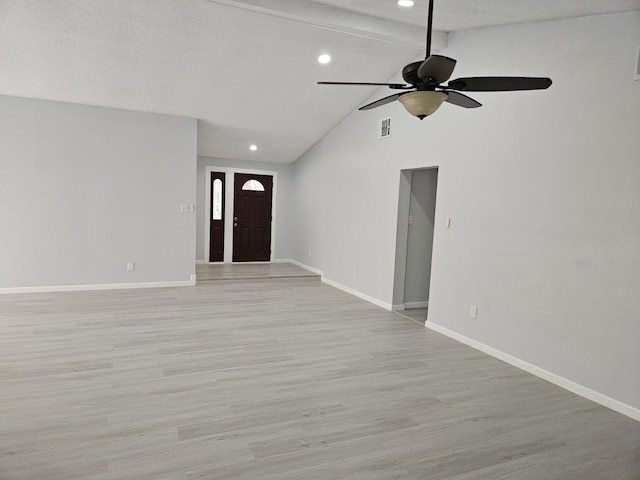 21631 Park Villa Dr, Katy, TX 77450 - unfurnished living room featuring light wood-style flooring, baseboards, ceiling fan, and recessed lighting