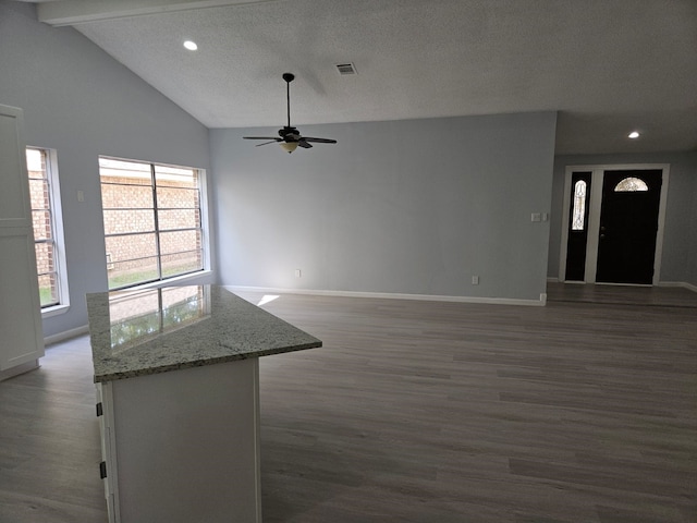 21631 Park Villa Dr, Katy, TX 77450 - unfurnished living room featuring a ceiling fan, dark wood-style flooring, baseboards, recessed lighting, and a textured ceiling
