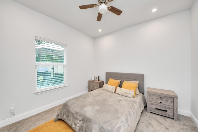 3707 Kingston Vale Dr, Houston, TX 77082 - bedroom with carpet, baseboards, recessed lighting, and a ceiling fan