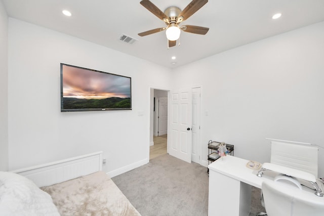 3707 Kingston Vale Dr, Houston, TX 77082 - office space featuring light colored carpet, a ceiling fan, recessed lighting, and baseboards