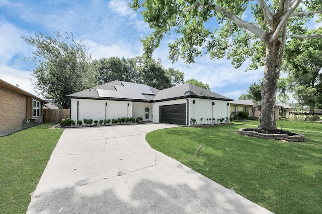 3707 Kingston Vale Dr, Houston, TX 77082 - ranch-style home featuring solar panels, driveway, a garage, and brick siding