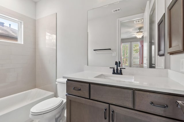 415 Faust Ln, Houston, TX 77024 - full bath with toilet, vanity, ceiling fan, and washtub / shower combination